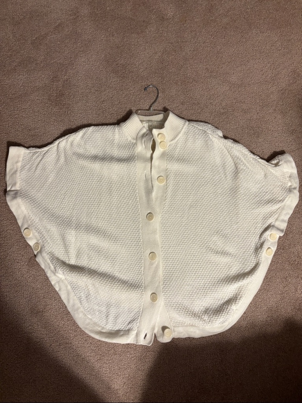 Denim&Co Cream Button-Front Knit Poncho